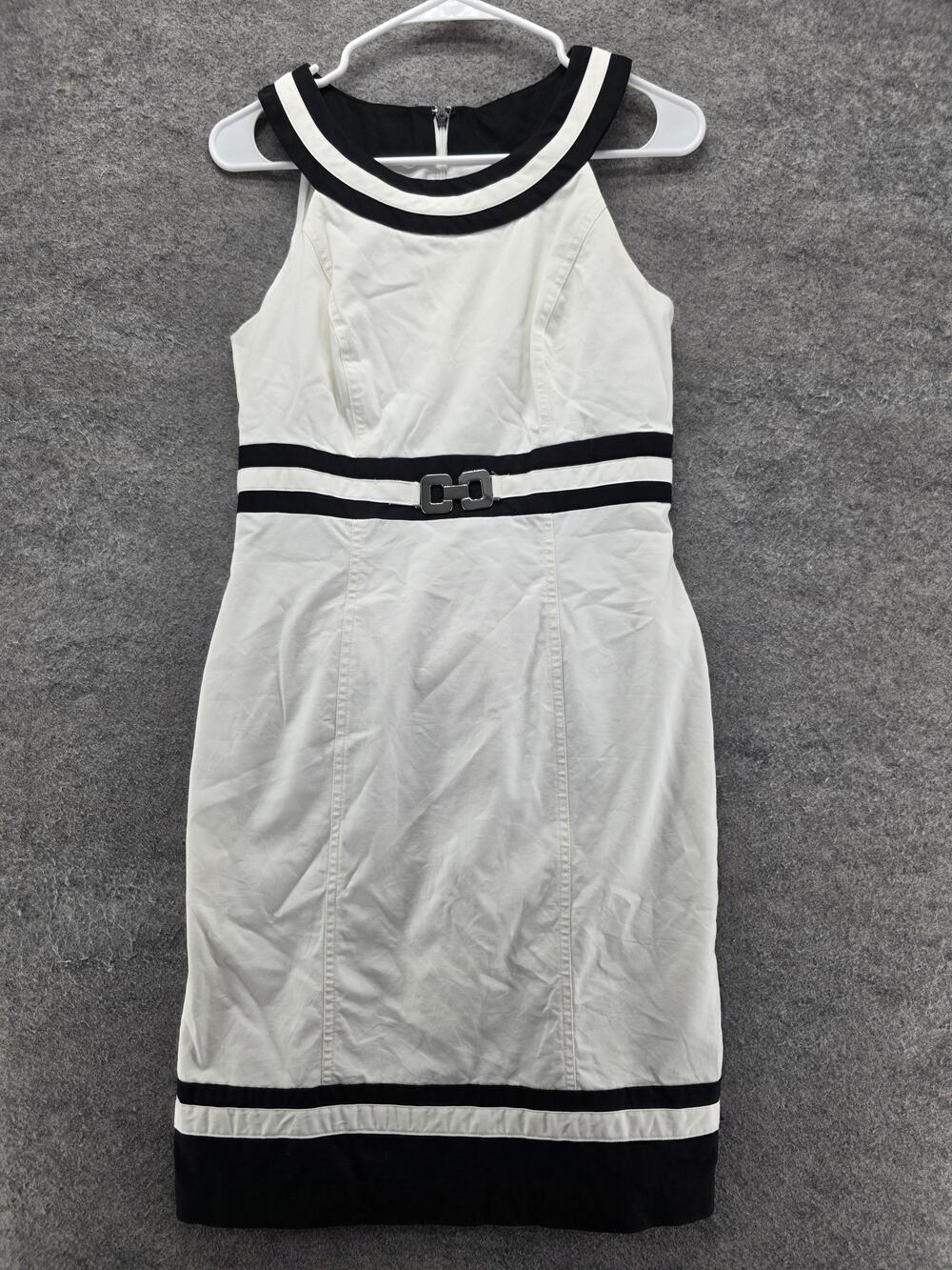 White House Black Market Dress Womens 4 White Sheath Knee Length Colorblock